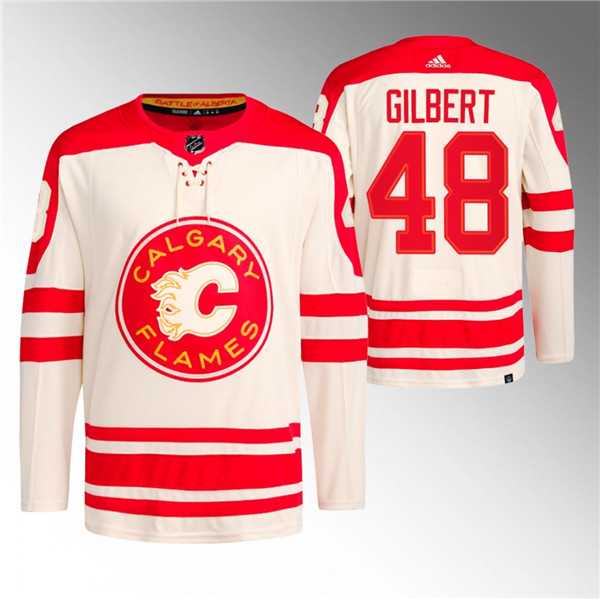 Mens Calgary Flames #48 Dennis Gilbert 2023 Cream Classic Primegreen Stitched Jersey Dzhi